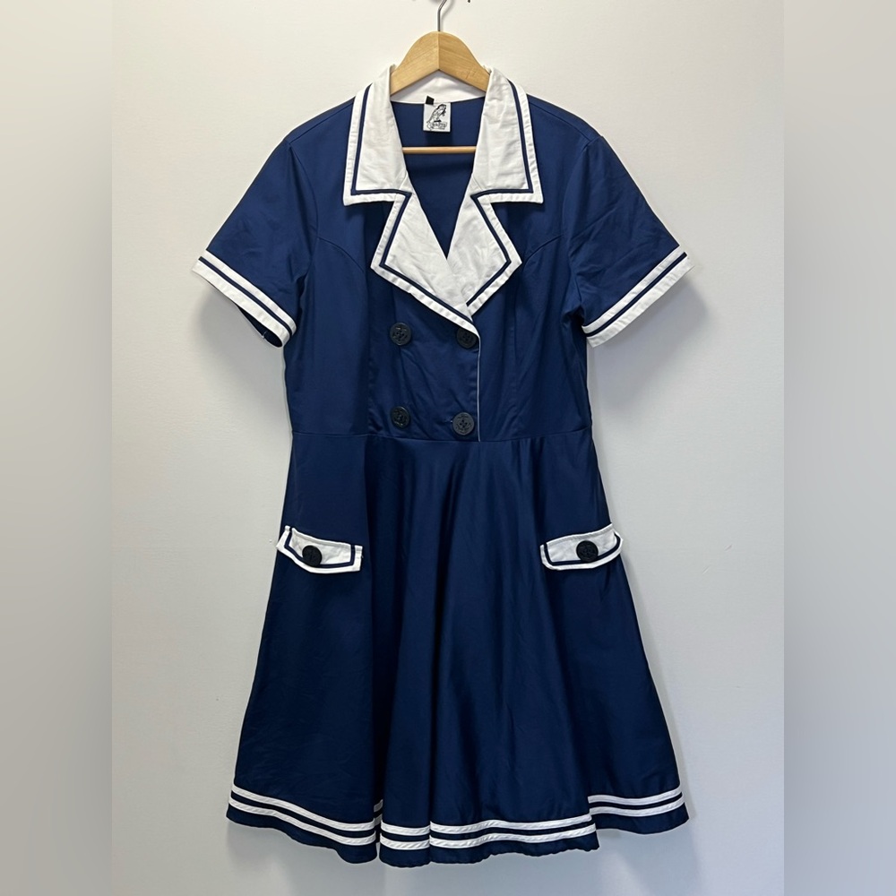 Hell Bunny | Rockabilly Sailor Dress in Classic Blue and White - Ladies …